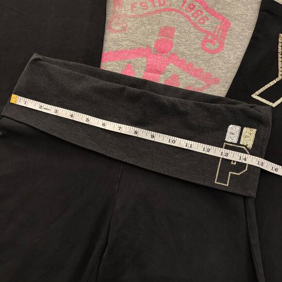 Victoria’s Secret PINK Foldover Flare Leggings Gold Sequin Bling Logo - Medium - Picture 10 of 11